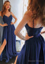 A Line Sweetheart Sleeveless Long Floor Length Charmeuse Prom Dresses With Split Lace