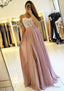 A Line Sweetheart Sleeveless Long Floor Length Chiffon Prom Dresses With Split Appliqued