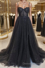 A-Line/Princess Sweetheart Sweep Train Prom Dresses With Leg Slit