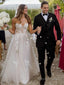 A Line Sweetheart Sweep Train Tulle Wedding Dresses With Appliques Lace