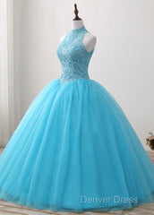 A-Line/Princess Tulle Appliques Lace Prom Dresses With Beading