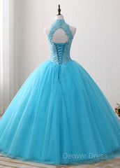 A-Line/Princess Tulle Appliques Lace Prom Dresses With Beading