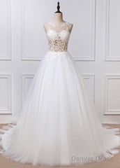 A-Line/Princess Tulle Appliques Lace Wedding Dresses