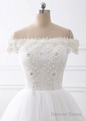 A-Line/Princess Tulle Off-The-Shoulder Appliques Lace Wedding Dresses