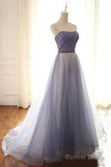 A-Line/Princess Tulle Sweetheart Floor-Length Prom Dresses
