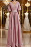 A Line V Neck Chiffon Floor Length Mother of the Bride Dresses