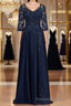 A Line V Neck Chiffon Floor Length Mother of the Bride Dresses With Appliques Lace