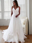 A Line V Neck Court Train Organza Wedding Dresses