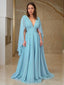 A Line V Neck Floor Length Chiffon Mother of the Bride Dresses With Ruffles