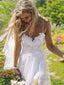 A Line V Neck Floor Length Chiffon Wedding Dresses With Leg Slit
