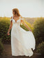 A Line V Neck Floor Length Chiffon Wedding Dresses With Ruffles
