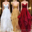 A Line V Neck Floor Length Prom Dresses