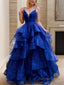 A Line V Neck Floor Length Prom Dresses With Beading