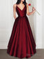 A Line V Neck Floor Length Satin Prom Dresses