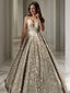 A Line V Neck Floor Length Sequins Prom Dresses With Ruffles