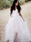 A Line V Neck Floor Length Tulle Wedding Dresses With Appliques Lace
