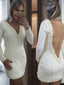 A Line V Neck Short Mini Lace Homecoming Dresses With Pearls