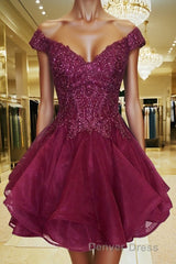 A-Line/Princess V-neck Short/Mini Organza Homecoming Dresses With Beading