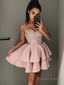 A Line V Neck Short Mini Satin Homecoming Dresses
