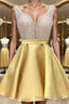 A Line V Neck Short Mini Satin Homecoming Dresses With Beading