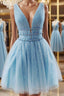 A Line V Neck Short Mini Tulle Homecoming Dresses