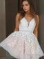 A Line V Neck Short Mini Tulle Homecoming Dresses With Appliques Lace