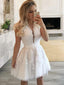 A Line V Neck Short Mini Tulle Homecoming Dresses With Beading