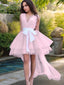 A Line V Neck Short Mini Tulle Homecoming Dresses With Belt Sash