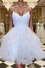 A-Line/Princess V-neck Short/Mini Tulle Homecoming Dresses With Cascading Ruffles