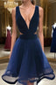 A Line V Neck Short Mini Tulle Homecoming Dresses With Ruffles