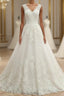 A Line V Neck Sleeveless Applique Tulle Floor Length Wedding Dresses