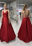 A Line V Neck Sleeveless Satin Long Floor Length Prom Dresses
