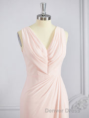 A-Line/Princess V-neck Sweep Train Chiffon Bridesmaid Dresses