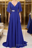 A Line V Neck Sweep Train Chiffon Mother of the Bride Dresses With Beading