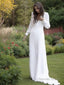 A Line V Neck Sweep Train Chiffon Wedding Dresses
