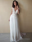 A Line V Neck Sweep Train Tulle Wedding Dresses With Appliques Lace