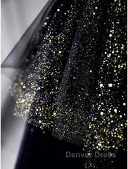 A-Line Prom Dresses Black Dresses Dresses Formal Birthday Floor Length Sleeveless Strapless Tulle With Ruched Sequin