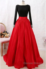 A-Line Prom Dresses Dresses Party Wear Long Sleeve Satin With Pleats