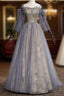 A Line Prom Dress Dresses Wedding Floor Length Strap Tulle With Sequin Embroidery