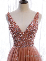 A-Line Prom Dresses Elegant Dresses Party Wear Court Train Sleeveless V Neck Polyester With Pearls Embroidery