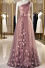 A Line Prom Dress Elegant Dresses Wedding Floor Length Sleeveless One Shoulder Tulle With Appliques