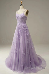 A-Line Prom Dresses Floral Dresses Formal Sleeveless Strap Tulle With Appliques