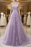 A-Line Prom Dresses Floral Dresses Formal Sleeveless Strap Tulle With Appliques