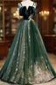 A Line Prom Dress Glittering Dresses Wedding Guest Engagement Floor Length Sleeveless Spaghetti Strap Organza With Sequin