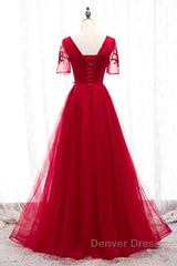 A-Line Prom Dresses Luxurious Dresses Wedding Guest Formal Evening Floor Length Short Sleeve Spaghetti Strap Tulle