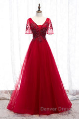 A-Line Prom Dresses Luxurious Dresses Wedding Guest Formal Evening Floor Length Short Sleeve Spaghetti Strap Tulle