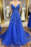 A Line Prom Dress Open Back Dresses Prom Court Train Sleeveless V Neck Tulle Backless V Back With Beading Appliques