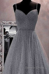 A-Line Prom Dresses Sparkle & Shine Dresses Party Dresses Birthday Floor Length Sleeveless Spaghetti Strap Tulle With Glitter Crystals