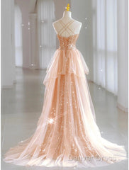 A-Line Prom Dresses Sparkle & Shine Dresses Wedding Guest Sweet 16 Floor Length Sleeveless Sweetheart Tulle With Sequin