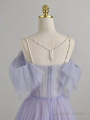 A-Line Purple  Tulle Long Prom Dress, Purple Formal Dress